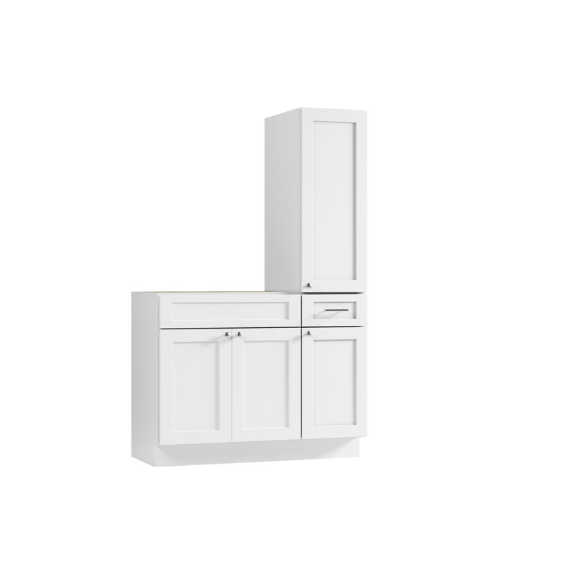 Disar 45'' Single Bathroom Vanity With Right Tall Linen Cabinet Dovetail Solid Wood Drawer Base Only, White