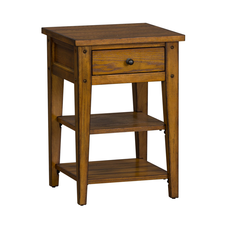 Table de bout en bois manufacturé et massif à 1 tiroir avec tablette Laron , Chêne