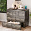 Armoire de lit double multifonctionnelle avec station de charge et tiroir de rangement, gris rustique, idéale pour économiser de l'espace dans les petites chambres-709803650-709803649