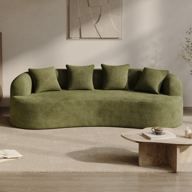 Canapé incurvé désossé en mousse à haute densité et sans assemblage requis, H 24,5 po x l 106,5 po x P 41 po, 3, Vert