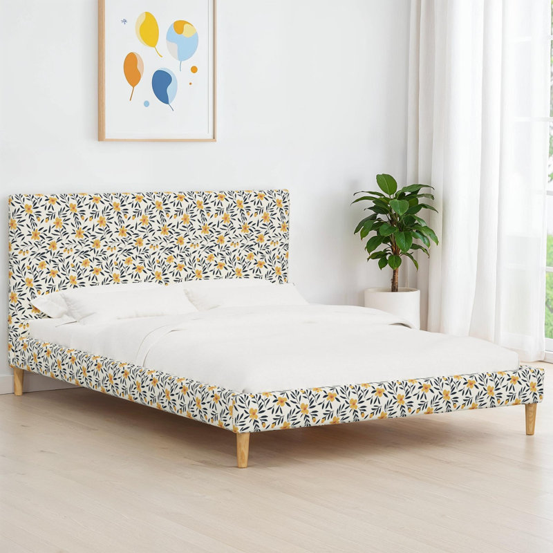 Olivet Platform Bed, Fiona Floral Navy Cotton, King