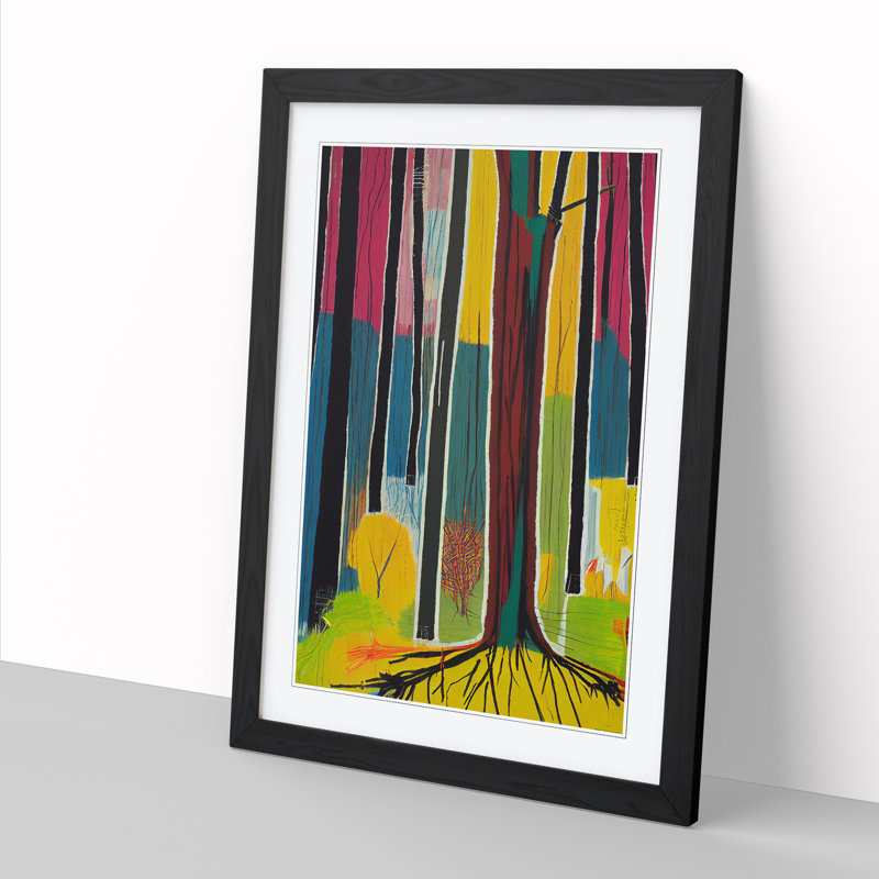 Spring Forest Street Art - Single Picture Frame Print, Black, 64cm H x 46cm W x 2cm D