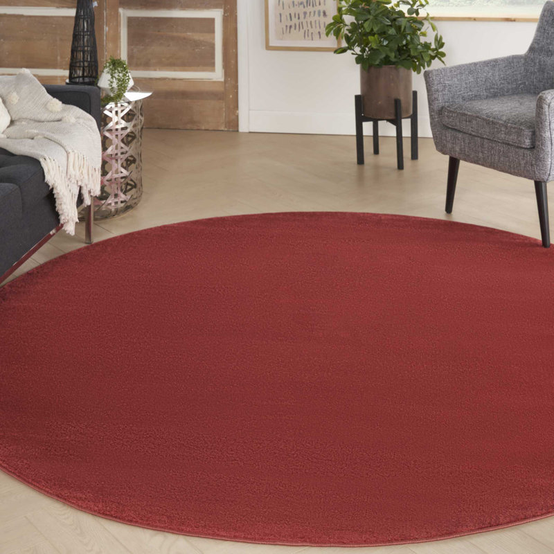 Mullican Sandy Solid Red Easy Care Indoor/Outdoor Area Rug, Round 8'