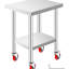 Table de travail 24 po x 18 po x 34 po en acier inoxydable avec tablette réglable à 3 niveaux, 4 roues et frein pour barre de rangement de cuisine
