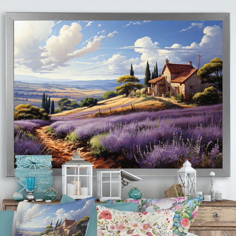 Country Charm Lavender Fields, reproduction d'art sur toile, Cadre simple argenté, H 30 po x l 40 po x P 1,5 po