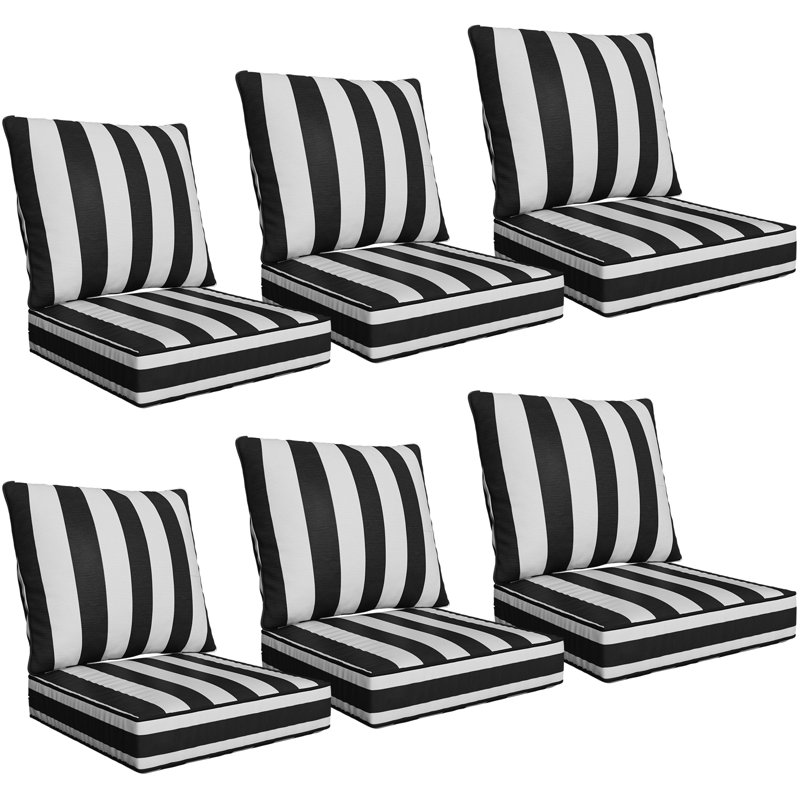 24" X 24" X 6" Outdoor Deep Seat Cushions Set - 6, 6, Black Striped