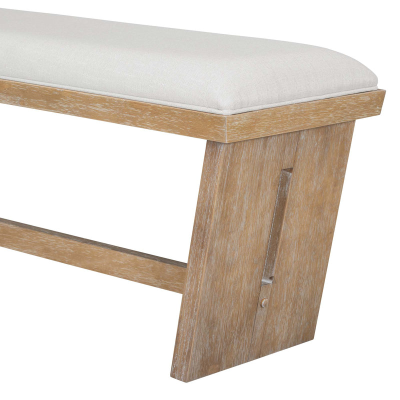 Ensemble de salle à manger 6 pièces, 1 table rectangulaire avec 4 chaises rembourrées et 1 banc, Bois naturel délavé