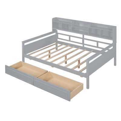 Daybed with Slatted Base, Bedside Shelf and Two Storage Compartments, Sleek Frame by Latitude Run