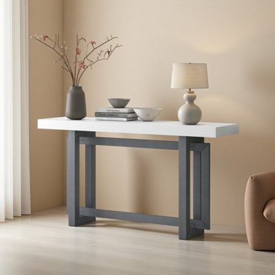 59.1'' Painted Entryway Table With Pine Veneer,Unique Triple Rectangle Design Console Table With Thick Pine Wood Legs