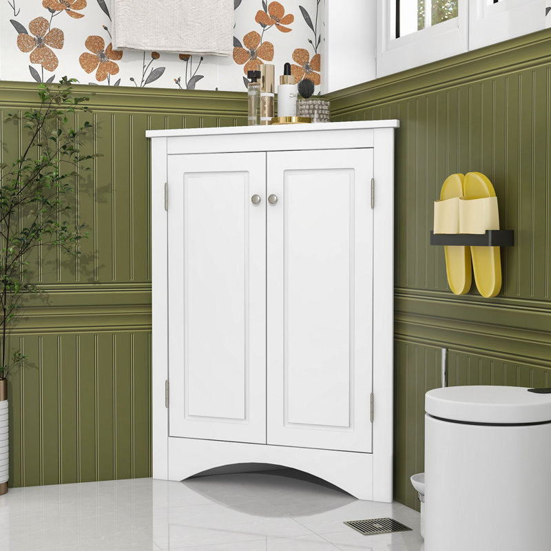 Armoire de rangement triangulaire pour salle de bain avec tablettes réglables pour la cuisine ou la salle de lavage, Blanc