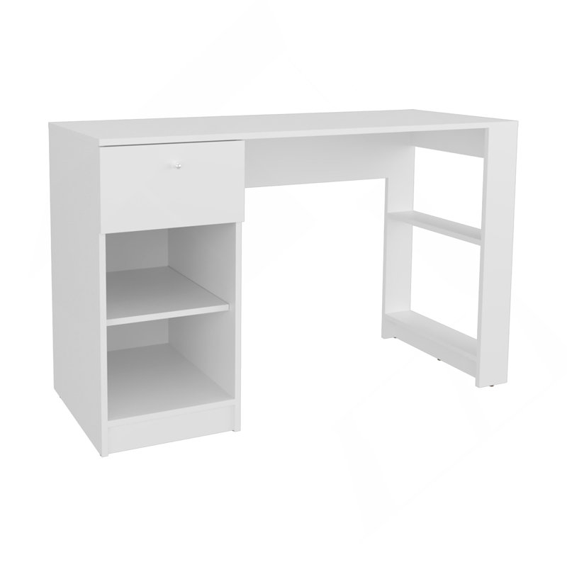 47" Wide One Drawer Desk , Four Shelves,  Home Office, Living Room White, White