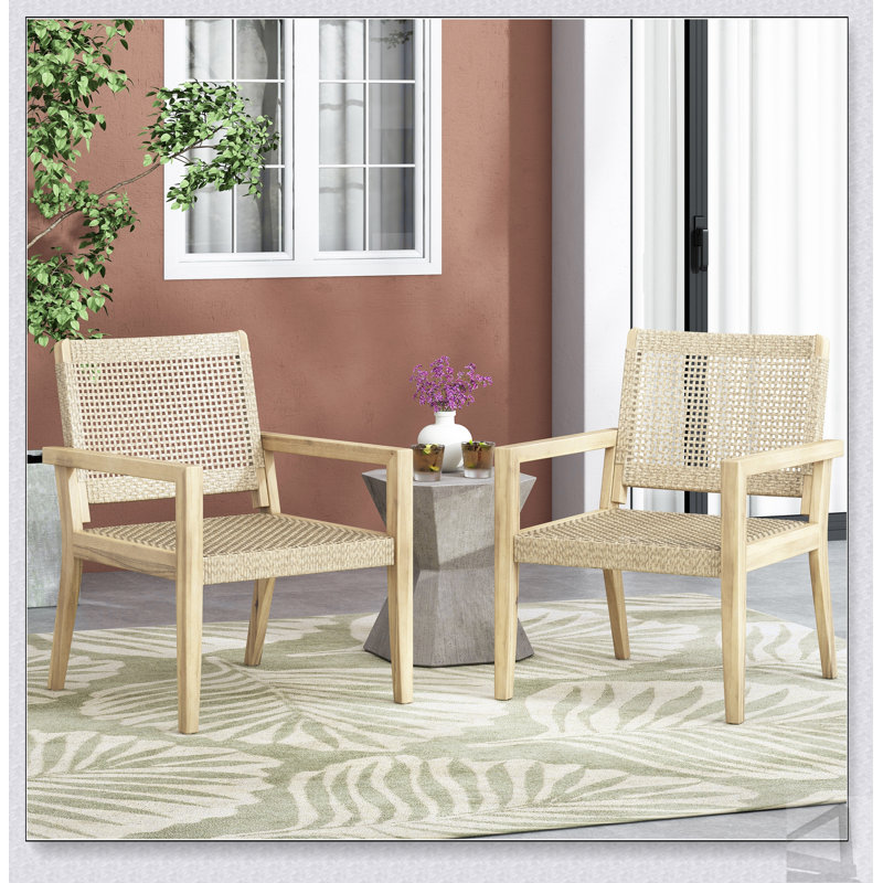 Ensemble de 2 fauteuils club durables en osier et bois d'acacia pour un siège de patio confortable et élégant