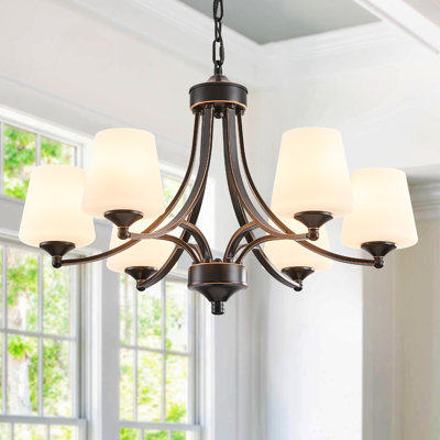 6-light Chandelier  Black Pendant Light Fixture With Frosted Glass, Ceiling Lighting Hanging Lamp For Dining Room Living Room Bedroom