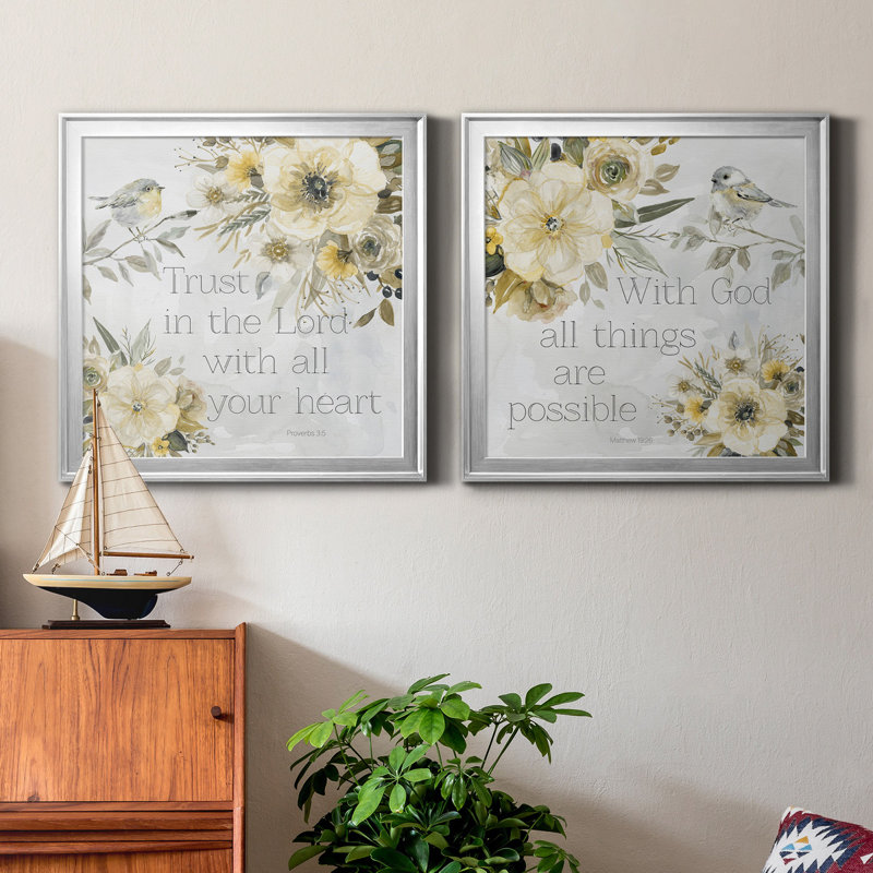 «Sunny Scriptures I», art textuel sur toile 2 pièces, Cadre argenté, H 34,5 po x l 69 po x P 1,5 po
