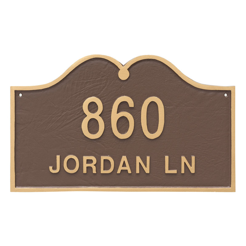 Plaque d’adresse murale sur 2 lignes Hillsdale, Chocolat / or