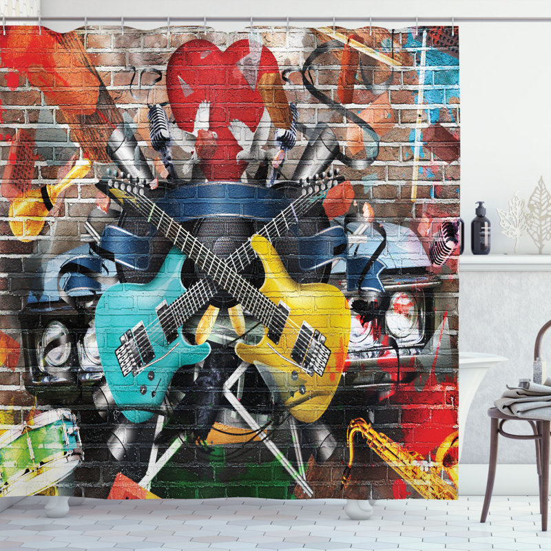 Ensemble de rideau de douche et crochets Music, H 69 po x l 105 po