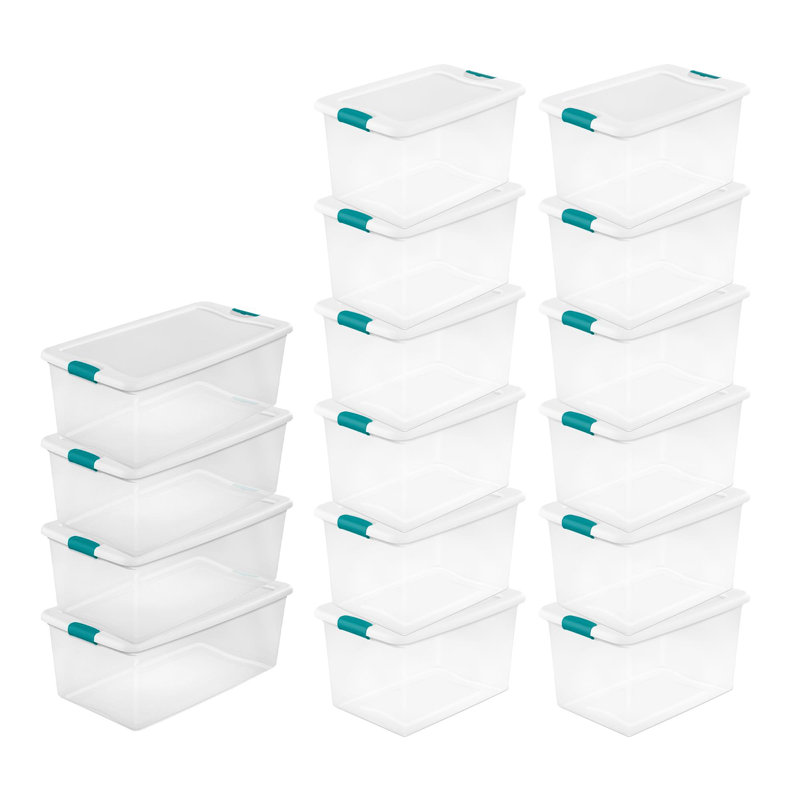 4 Piece 106 Qt and 12 Piece 64 Qt Plastic Storage Tote Set