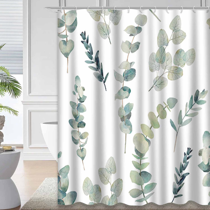 Rideau de douche Floral avec 12 crochets Eucalyptus, L 72 po x l 72 po