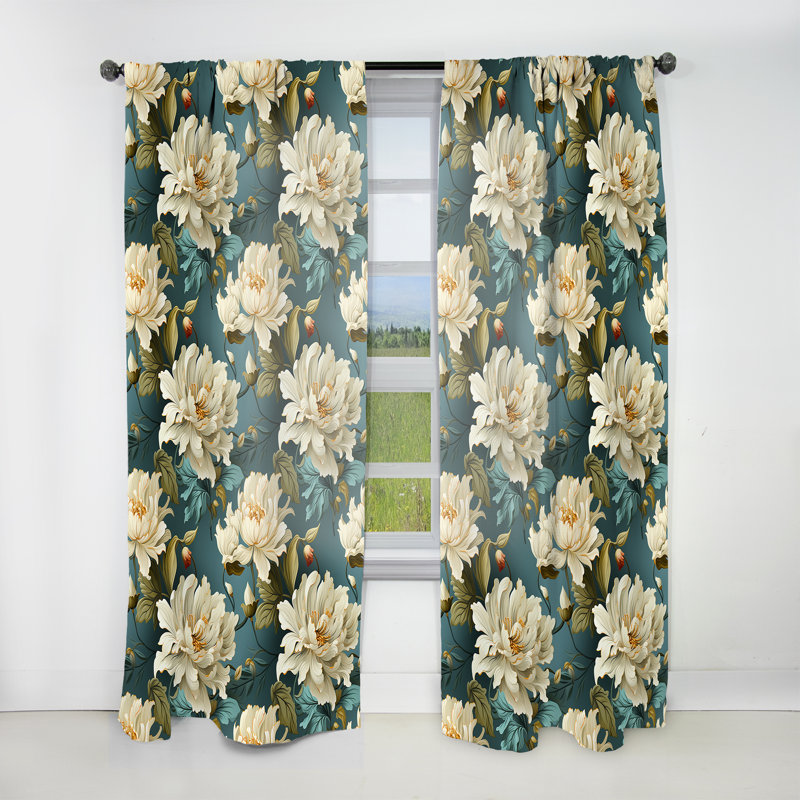 Baroque damas vert héritage - Rideau damassé - Velours obscurcissant - 1 panneau, L 52 po x L 120 po