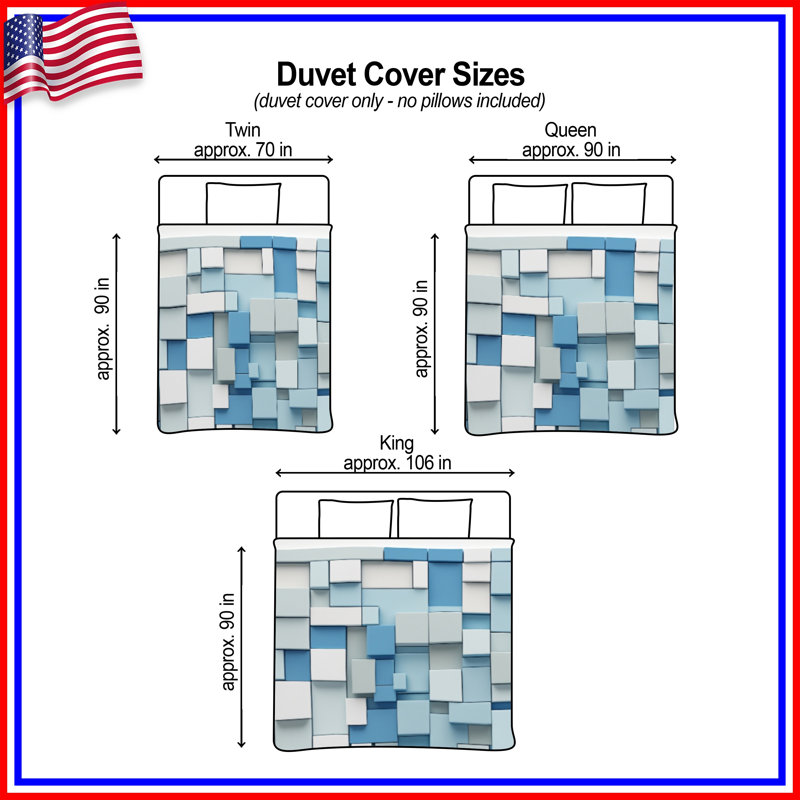 Housses de couette rectangulaires bleues et blanches, Très grand lit