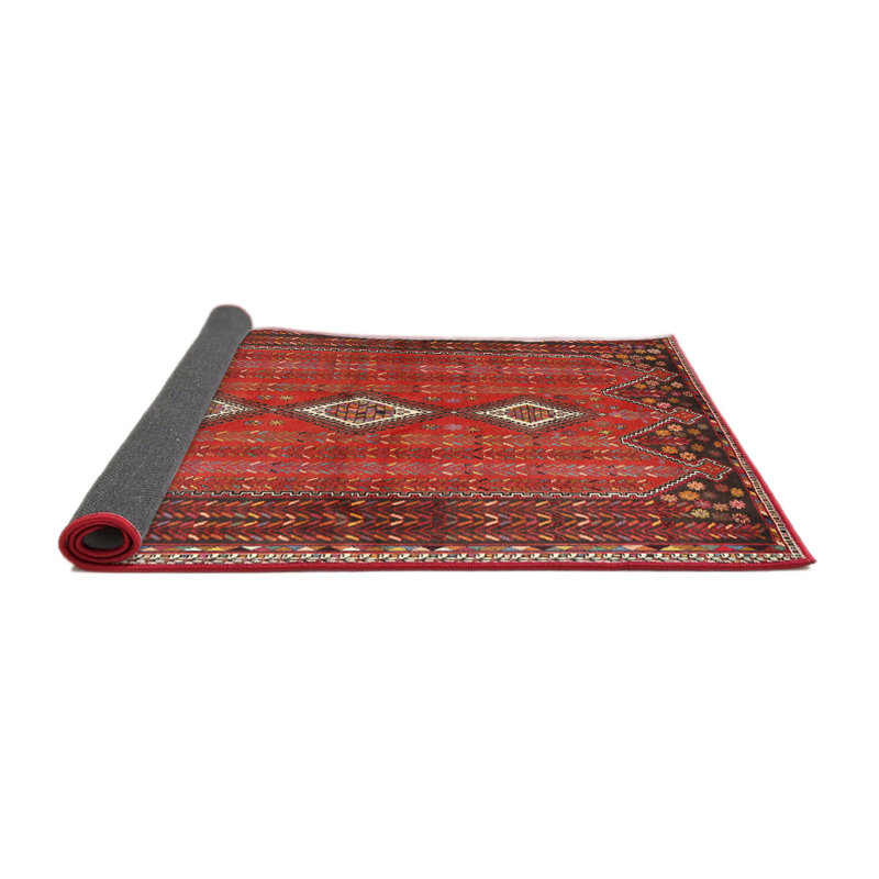 Tapis traditionnel brun / beige / rouge, Rond 3 pi