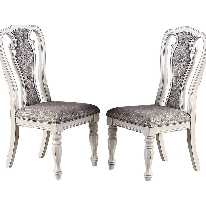 2 chaises de salle à manger en blanc et gris antique, dossier, siège rembourré, blanc exquis contemporain / gris (2 pièces), coussin de dossier, intrigant
