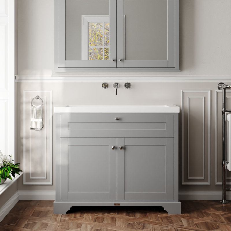 Old London 1000mm Storm Grey 2 Door Floor Standing Vanity Unit With Fireclay Basin, Storm Grey