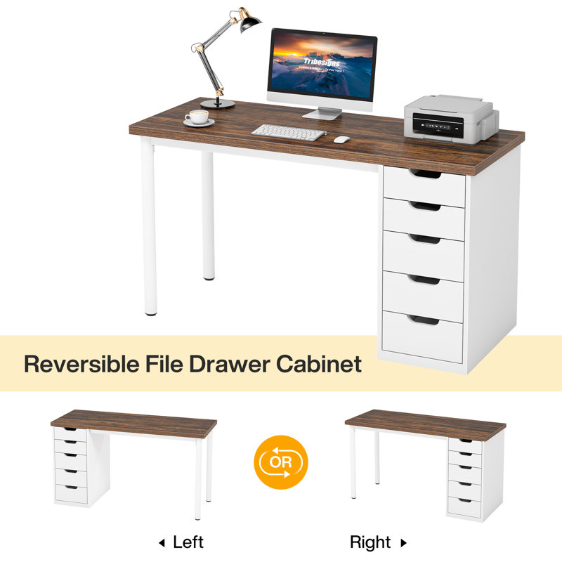 Nagore 47'' Computer Desk With 5 Drawers, Brown/White