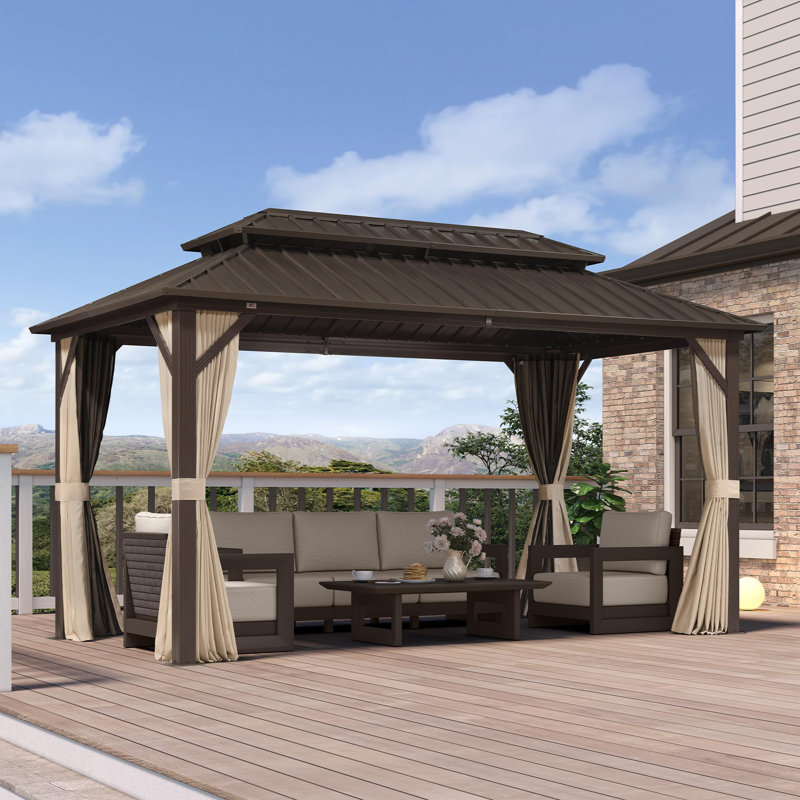 Purple Leaf 8' X 14' Aluminum Hardtop Gazebo Double Roof For Patio Desk Backyard Brown