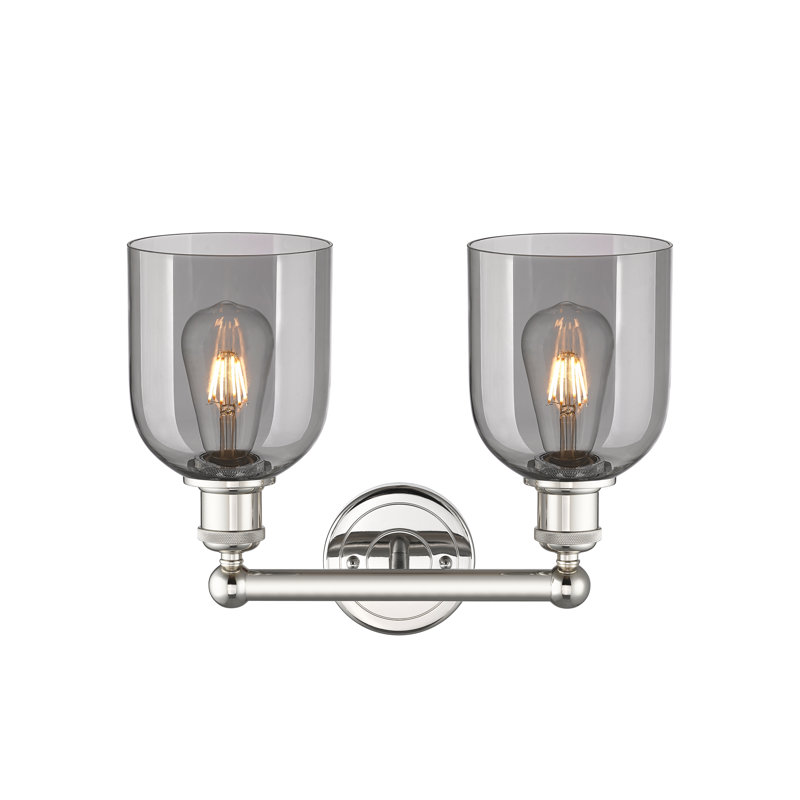 Éclairage pour meuble-lavabo à 2 lumières 15 po Edison Allysson, Gris fumée clair, Nickel poli