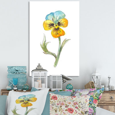Violet d'été jaune et bleu - œuvre d'art traditionnelle sur toile