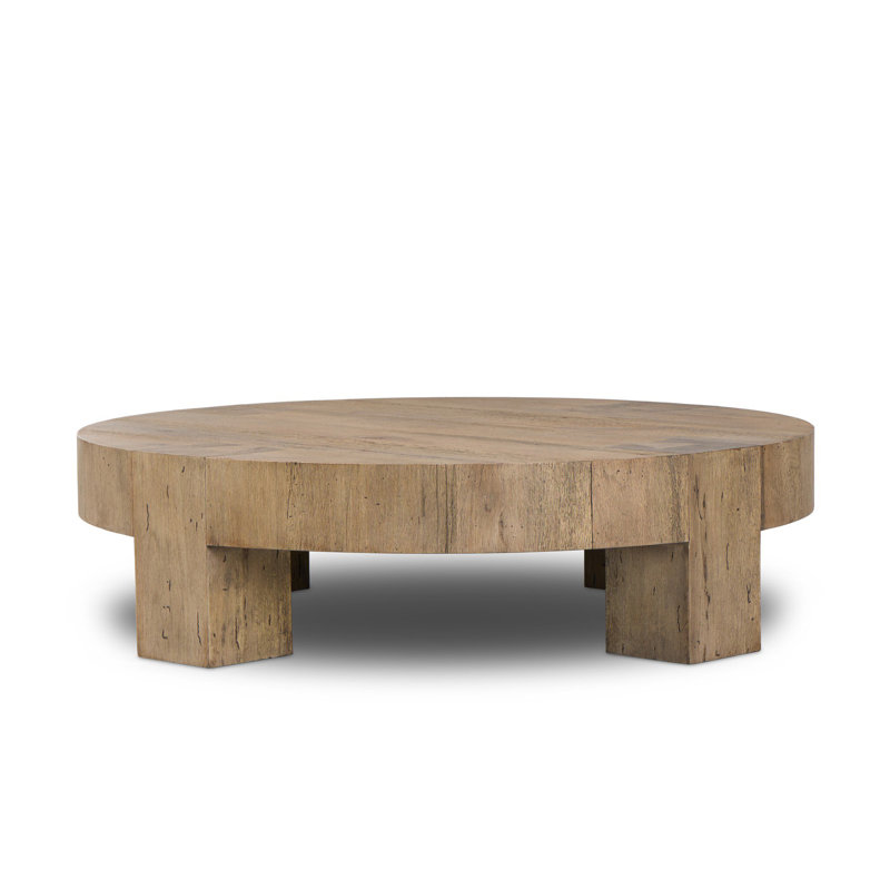 Abaso Round Coffee Table-Rustic Wormwood Oak, 15" H x 55" W x 55" D, Rustic Wormwood Oak