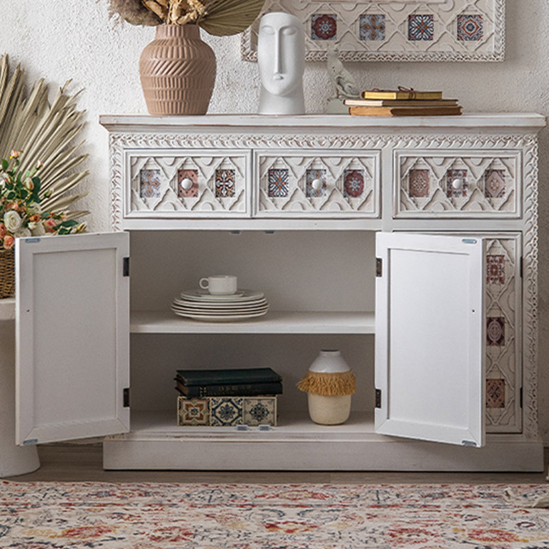Retro White Solid Wood;Manufactured Wood Sideboard