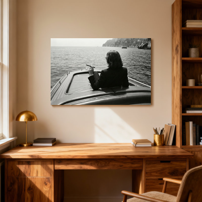 Scène de bateau en noir et blanc, H 16 po x l 24 po