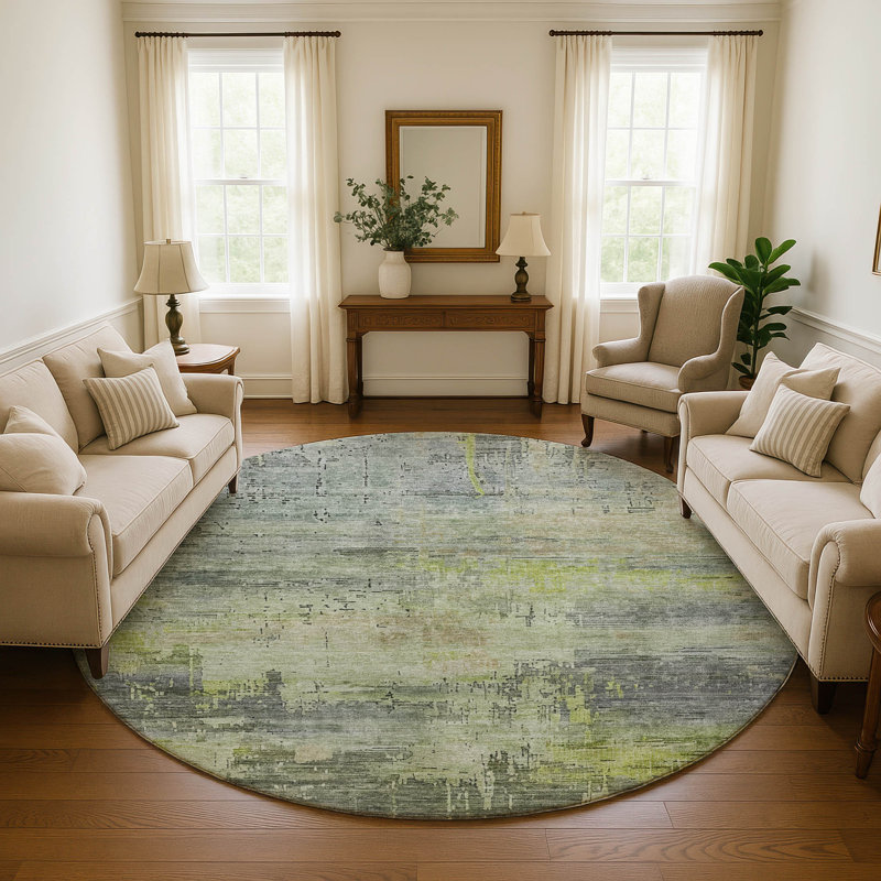 Premium Machine Washable Baford AMF1650 Abstract Rug, Round 8'