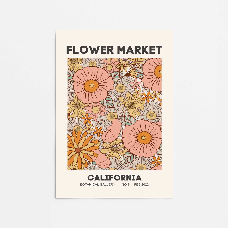 Impression rétro du marché aux fleurs de Californie, H 36 po x l 24 po, Sans cadre