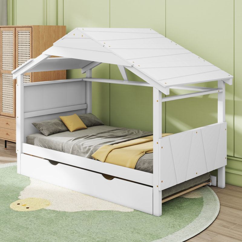 Lit gigogne en bois avec rangement Jaylyn, Lit simple, Blanc