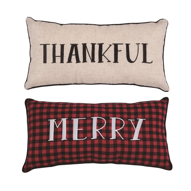 Transpac Polyester 24 in. Multicolor Christmas Thankful Merry Reversible Pillow