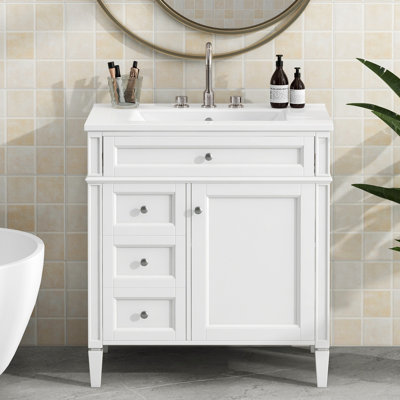 Meuble-lavabo de 30 po avec lavabo supérieur, meuble-lavabo moderne avec 2 tiroirs et tiroir escamotable, meuble-lavabo simple