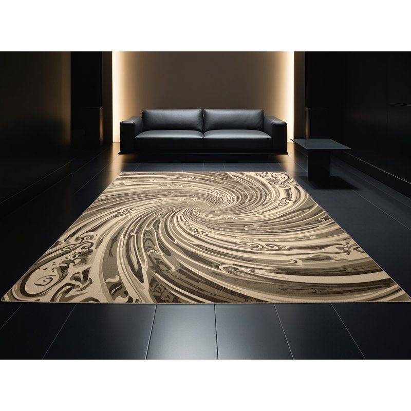 Tapis damassé classique brun et beige lavable à la machine Pantelis, Rond 3 pi