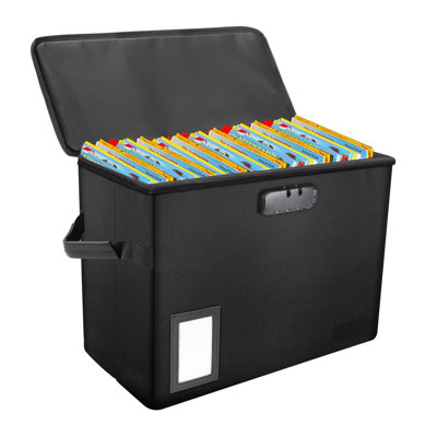 Comic Book Storage Box, Fireproof & Water-Resistant Comic Book Box With Lock And Label Window, Moistureproof Comic Short Box With Fire Zipper Holds 150-175 Comics,Heavy Duty Bin Black