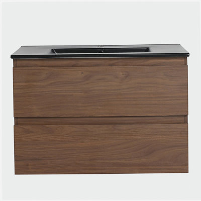 Wall-mounted bathroom dressing table with ceramic washstand, 2 soft-close drawers