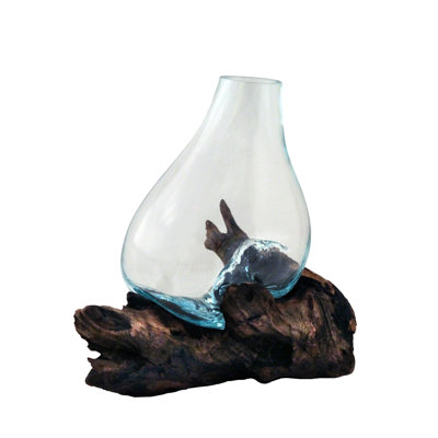 Vase de table en verre fondu et bois Alcalde