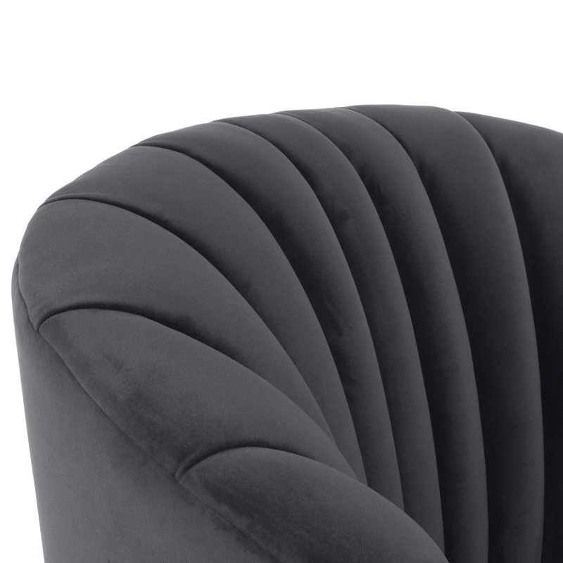 Handcrafted Gray Polyester Swivel Barrel Chair with Solid Wood Frame