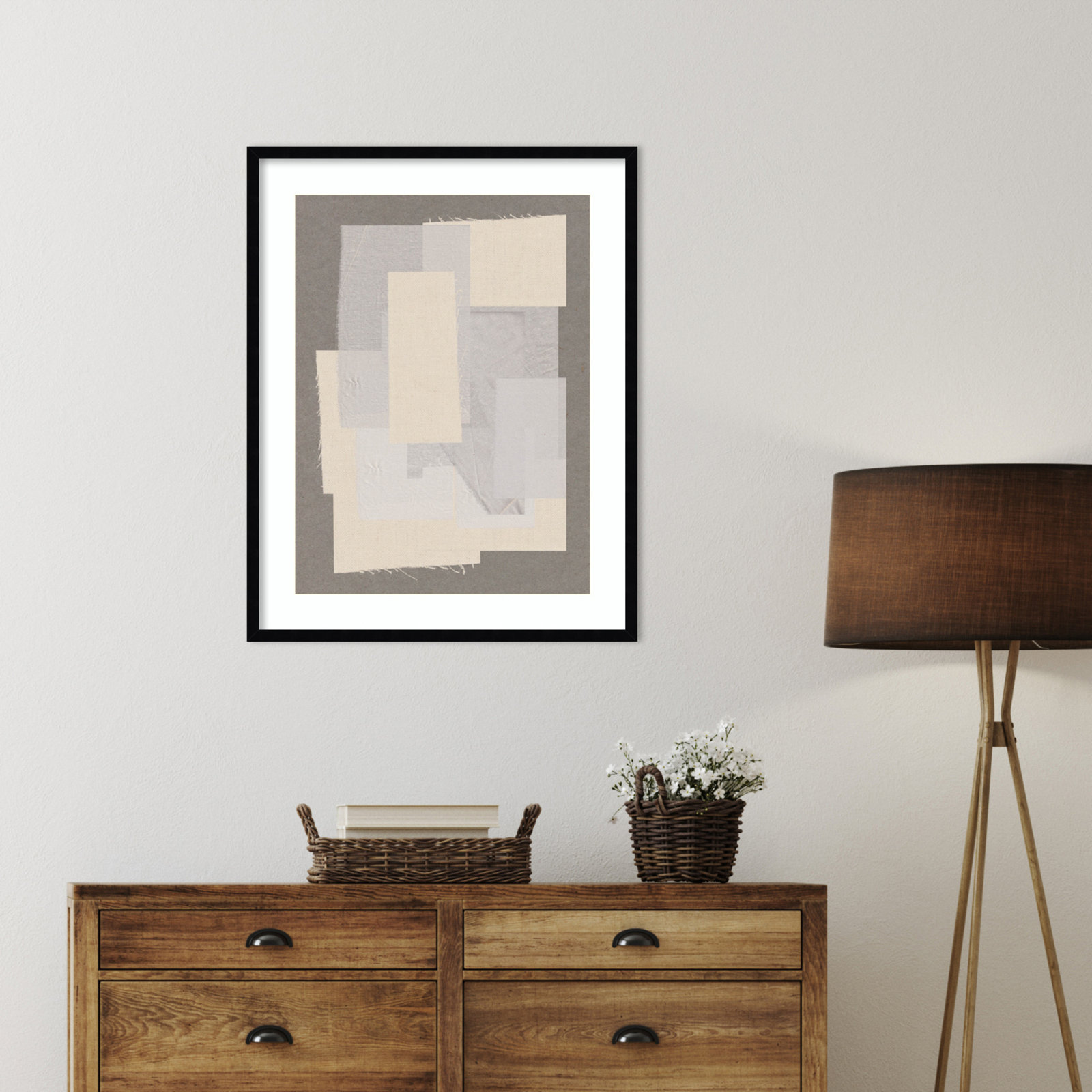 Pifer "Fabric Pattern Collage No 7" Print, Black, 33" H x 26" W