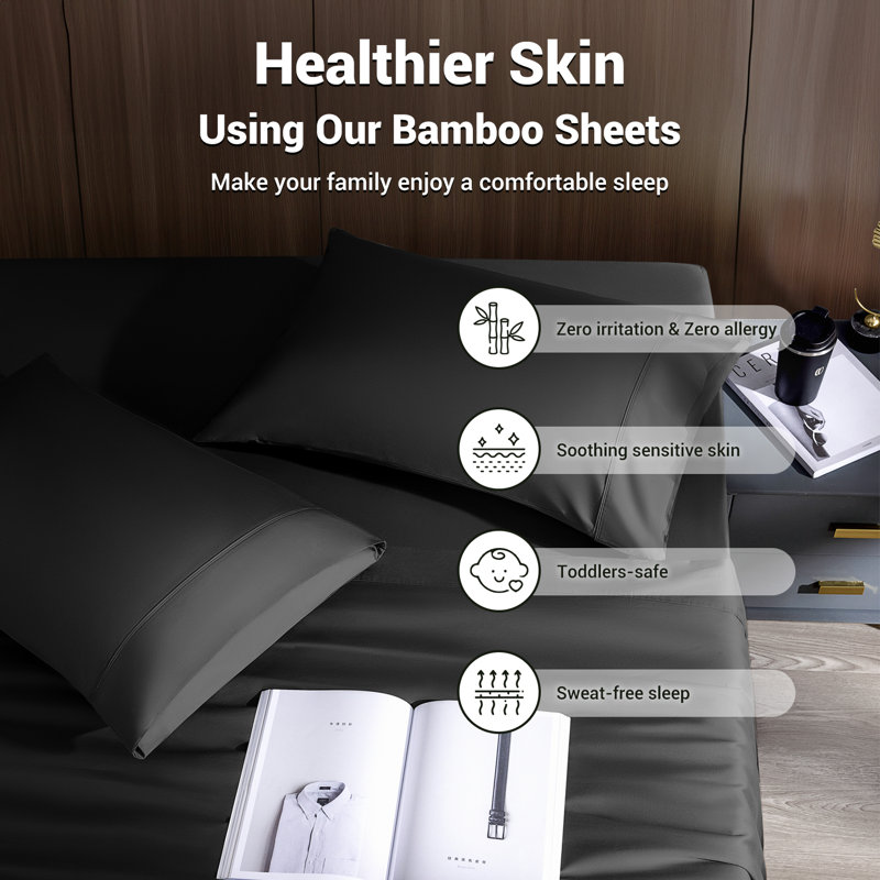 Bamboo Sheet Set, Black, King Sheet Case Pack with 3 Additional Pieces