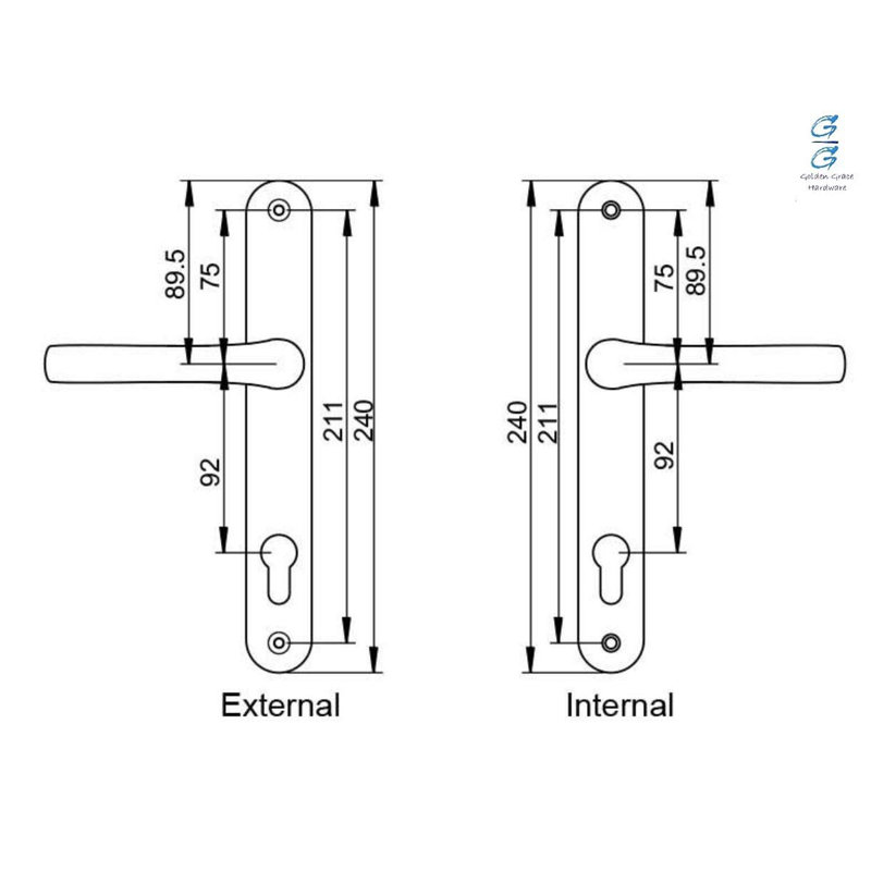 Golden Grace Ultra UPVC Sprung Door Handle in Polished Brass Finish with Screw Centres Double Glazing Pair Set - 240mm