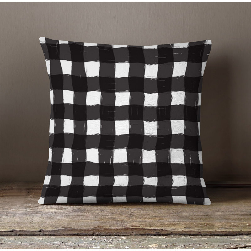 Throw Pillow With Insert, Black/White Plaid 2, 18"H x 18"W