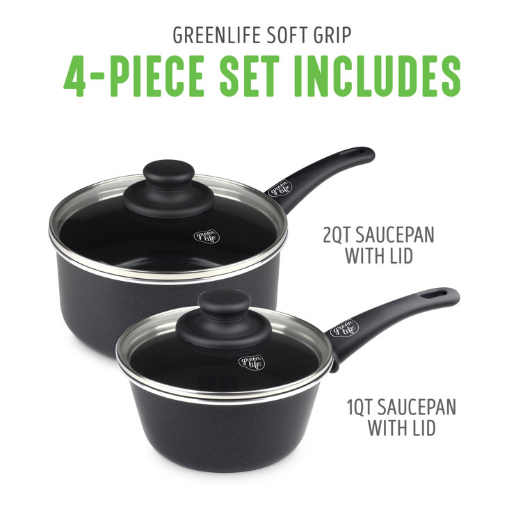 GreenLife 18-Piece Soft Grip Toxin-Free Healthy Ceramic Non-Stick Cookware  Set, Yellow, Dishwasher Safe
