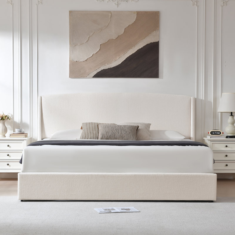 Braya Upholstered Platform Storage Bed With 4 Drawers, Beige, King
